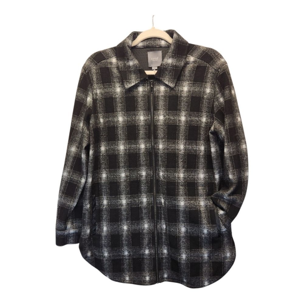 Lysse New York Shirt Jacket Plaid Zip Up Shacket with leather accents MEDIUM